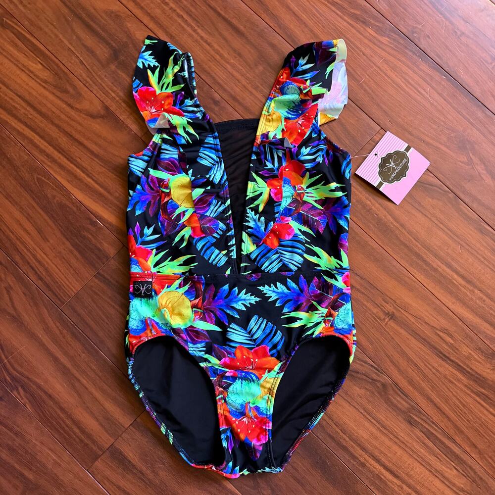 Kandi Kouture Bright Colorful Tropical Print Aria Leotard Teen Small (US 3/5)